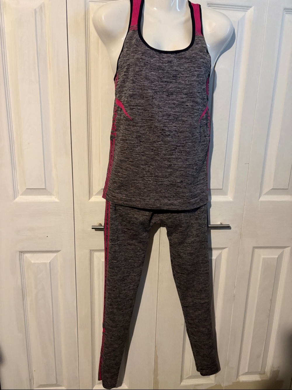 Heather Gray & Pink Active Tank and Legging Set